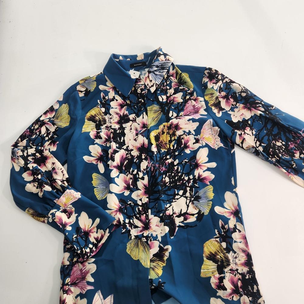 Natori Women's Top Shirt Size S Floral Button Up Long Sleeve Tea Color NWT 01 - Picture 1 of 16